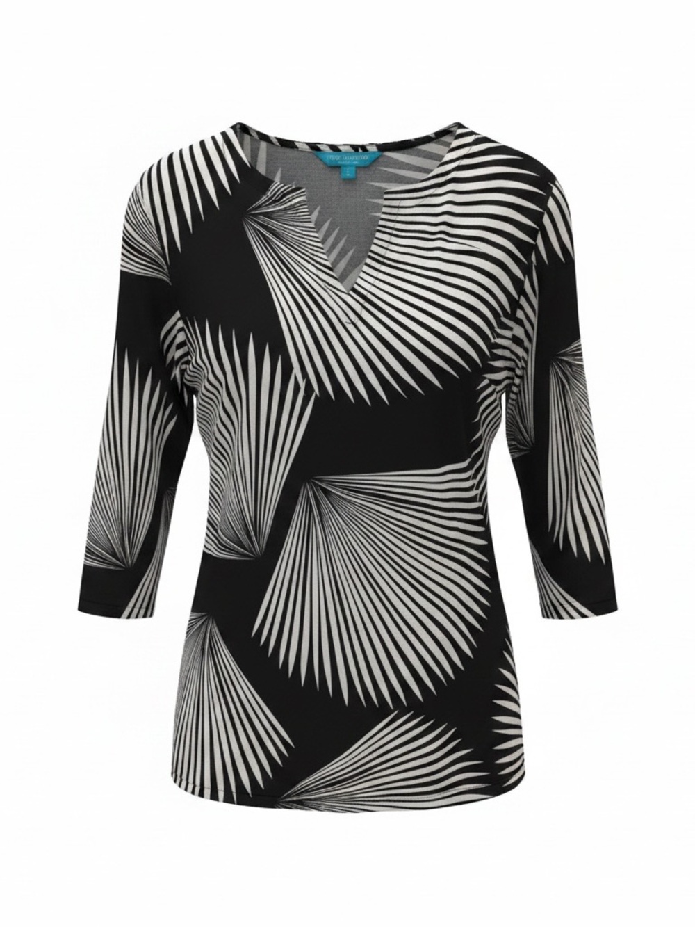 TORI RICHARD (Honolulu) Black & White Palm-Print V-Neck Tunic Top
